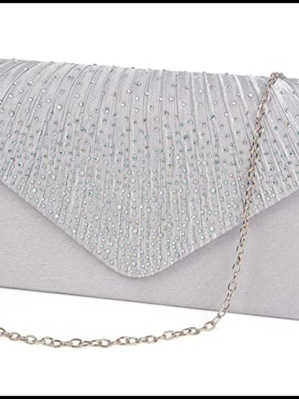 Satin Evening Clutch with Rhinestones & Detachable Chain Crossbody